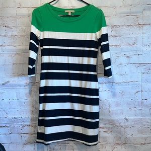 Banana Republic Dress Womens Small Green White Blue Striped Shirt Dress Cotton